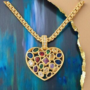 🆕️ Boho Chic Colorful Gem Heart Necklace 18K Gold Plated Stainless Steel